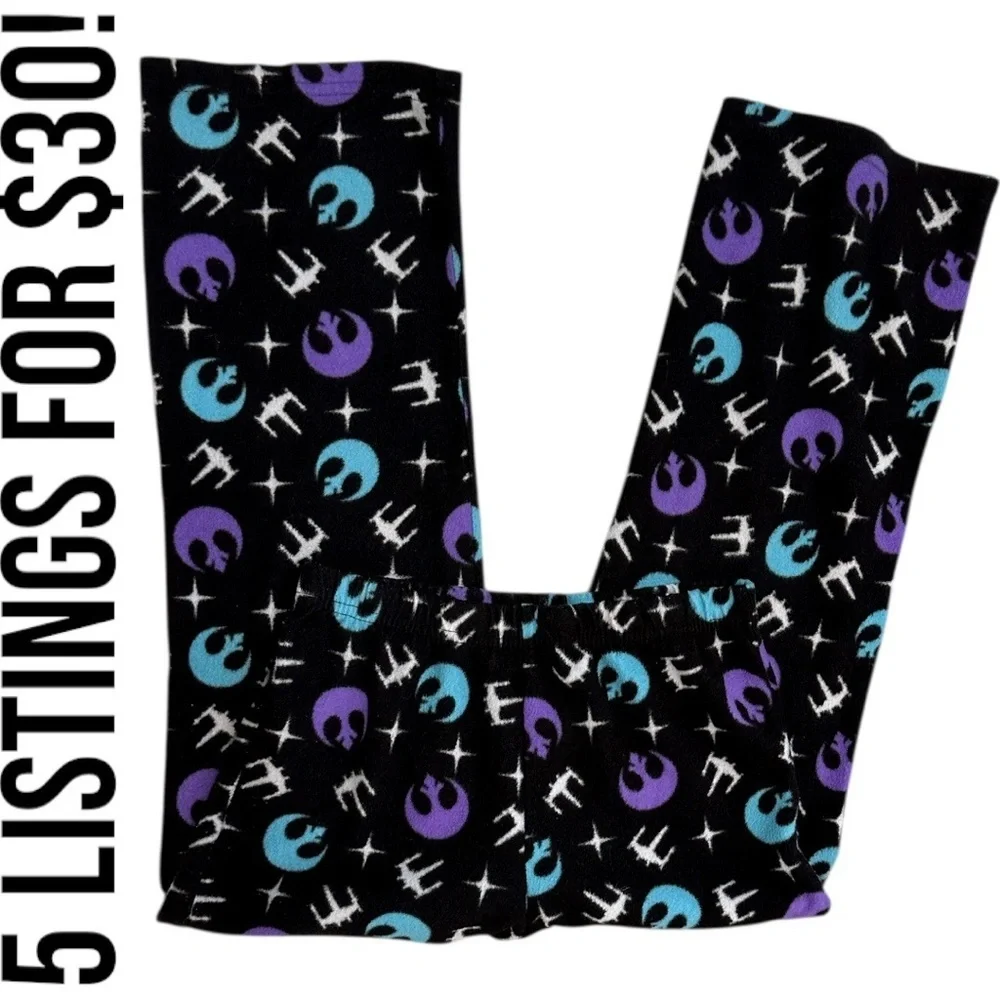 Star Wars Pajamas Pants Girls Size Medium Black Purple Star Wars Themed Bottoms